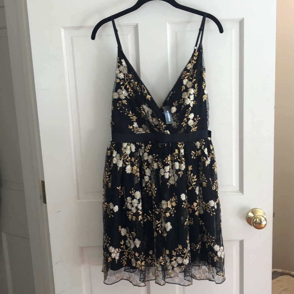 Express Black Floral Overlay Mini Dress